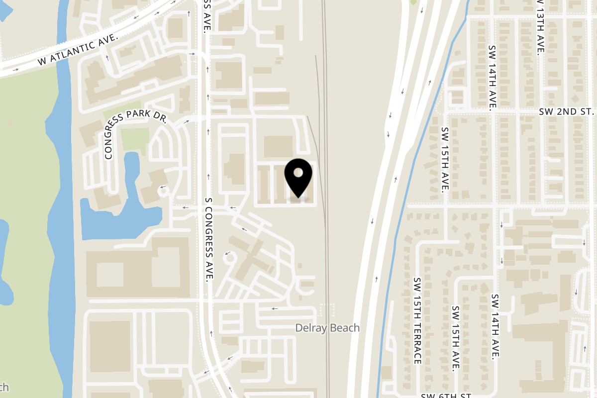 Map showing the location of Santana's Kitchen and Cocktails on 1876 Dr. Andres Way unit 102 in Delray Beach